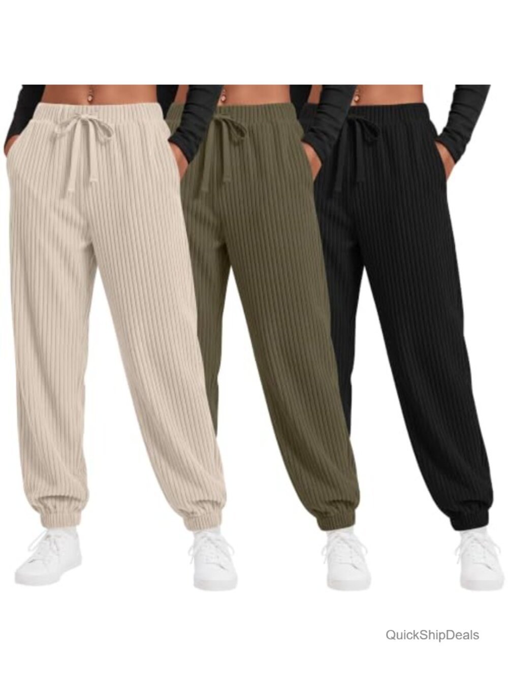 3 Pack Corduroy Jogger Pants Drawstring Tapered Lounge Sweatpants
